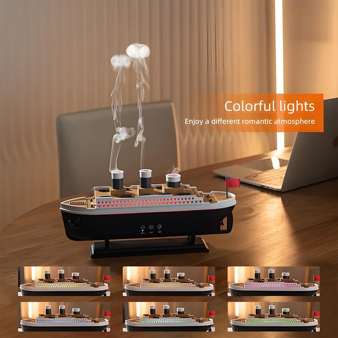 Titanic Steam Ship Design Humidifier & Aroma Diffuser | Ultrasonic Mist with Multi-Color LED | 250ml