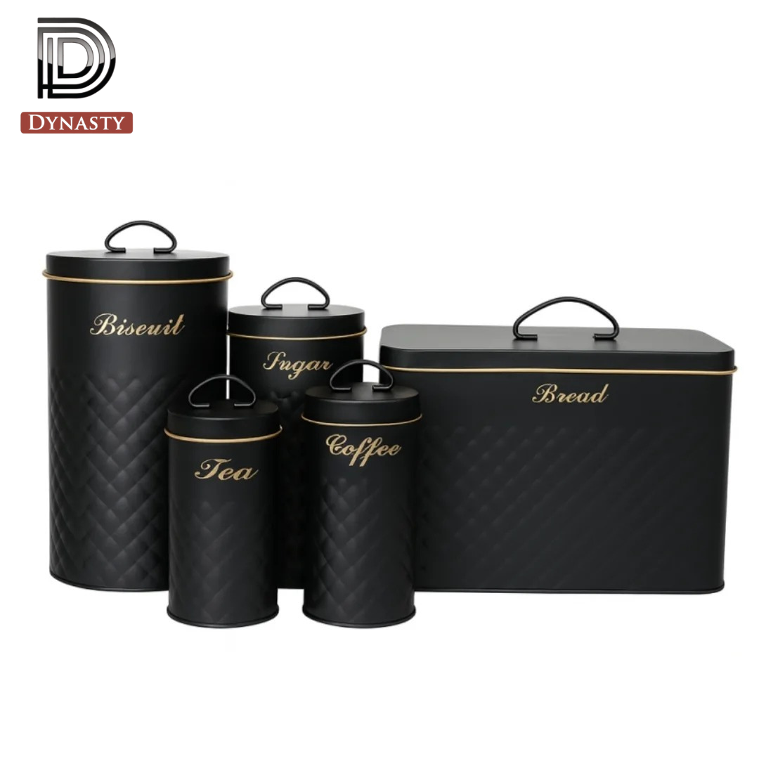 5 Pcs Metal Kitchen Bread Box & Storage Jar Set | Modern Countertop Canister Set