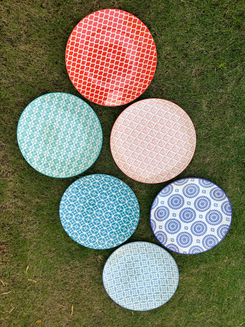 8-Inch Multicolor Ceramic Dinner Plates – Set of 6