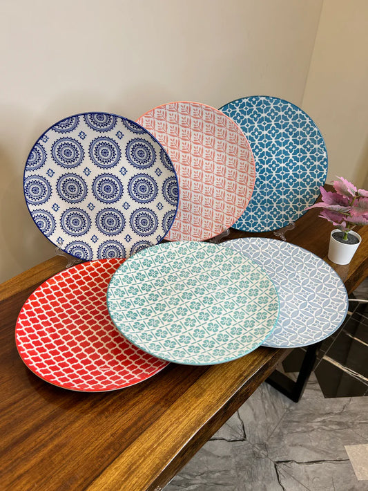 8-Inch Multicolor Ceramic Dinner Plates – Set of 6