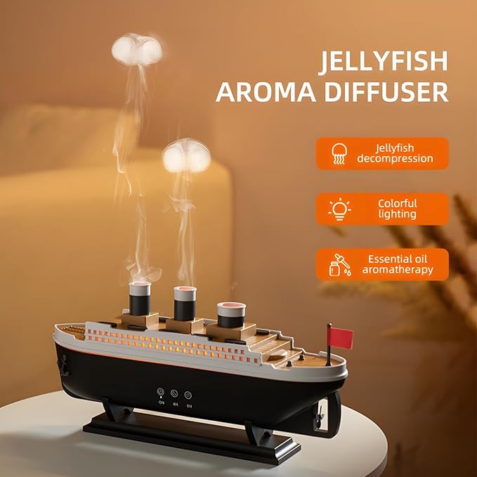 Titanic Steam Ship Design Humidifier & Aroma Diffuser | Ultrasonic Mist with Multi-Color LED | 250ml
