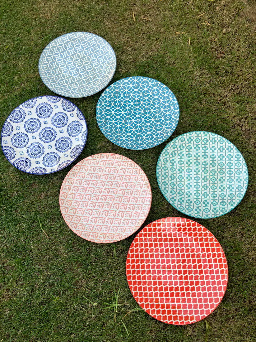 8-Inch Multicolor Ceramic Dinner Plates – Set of 6