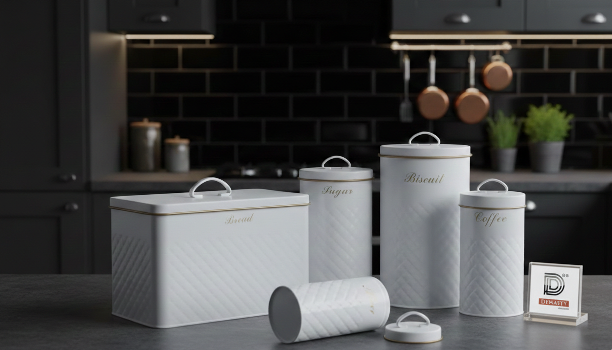 5 Pcs Metal Kitchen Bread Box & Storage Jar Set | Modern Countertop Canister Set
