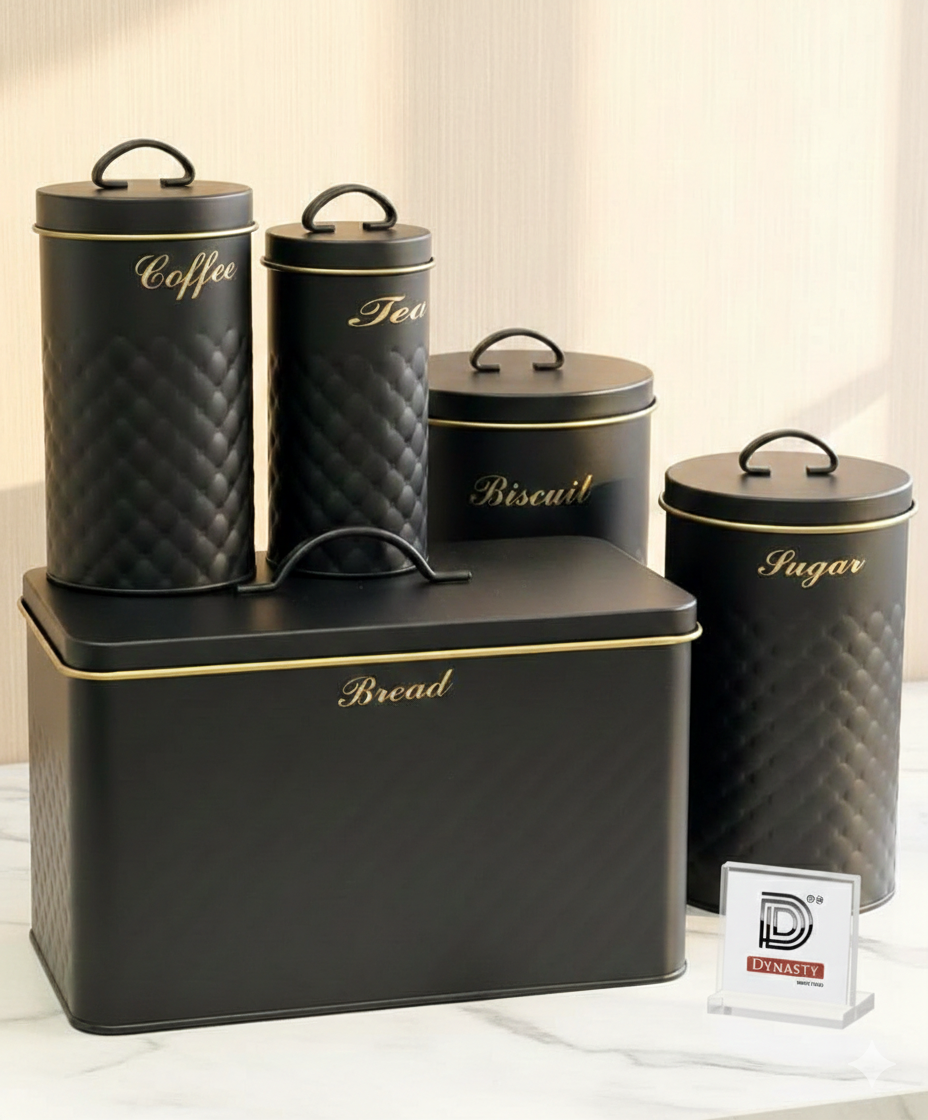 5 Pcs Metal Kitchen Bread Box & Storage Jar Set | Modern Countertop Canister Set