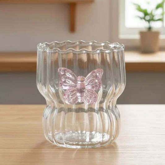 3D Butterfly Glass Cup 300ML | Aesthetic Drinkware (1 Pc)