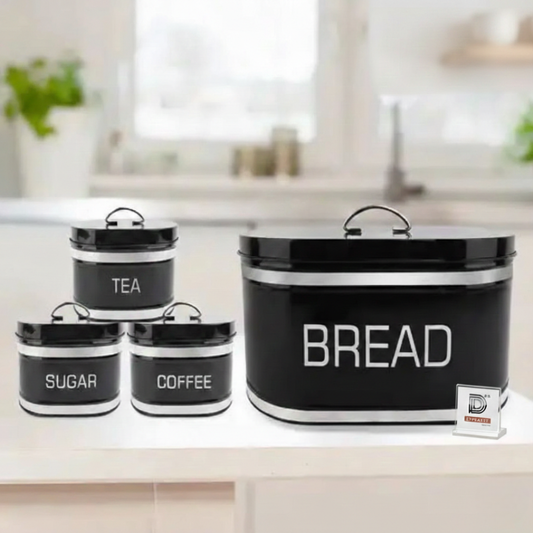 4 Pcs Metal Kitchen Bread Box & Canister Jar Set – Luxury Countertop Storage