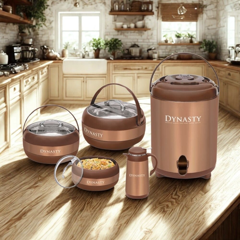 Dynasty Classic 5Pcs Hotpot Set – 3 Hotpots + Water Cooler + Thermos Flask